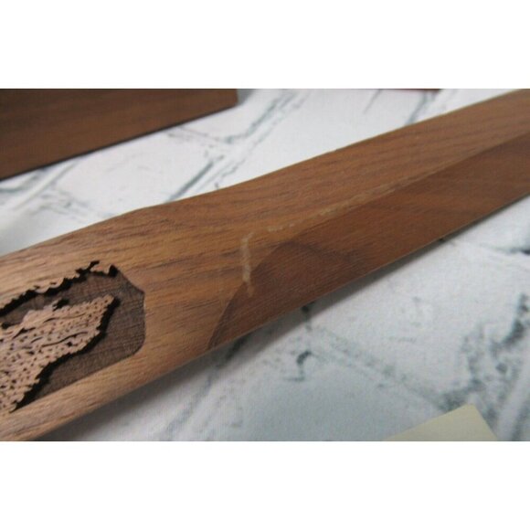 MCM Lasercraft Walnut Wood Business Card Holder Paperweight Letter Opener Trees - Picture 4 of 6
